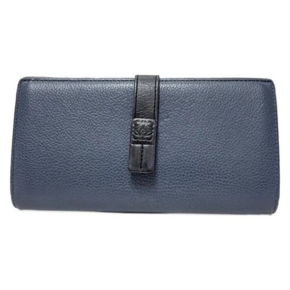 LOEWE Large Vertical Wallet 124.12.S40 Blue Gray Dark Navy Leather -